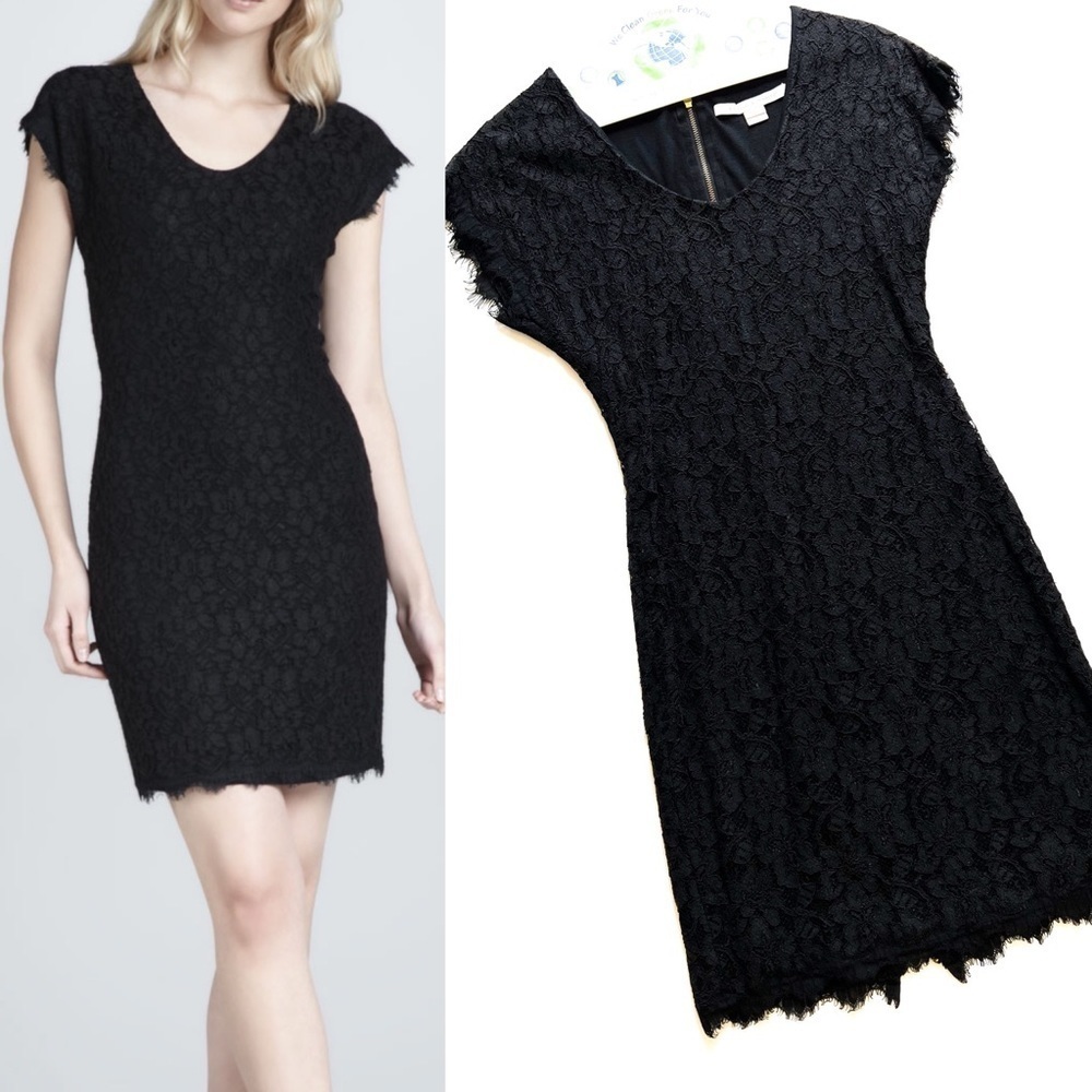 Diane von Furstenberg Black Lace Sheath Dress with Double Back Zipper Detail 2